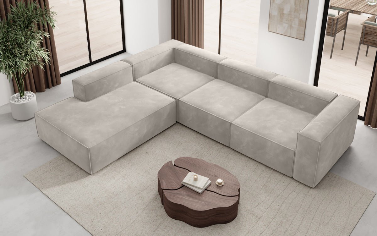 Designer Sofa Lesley L mit langer Ottomane in Samt