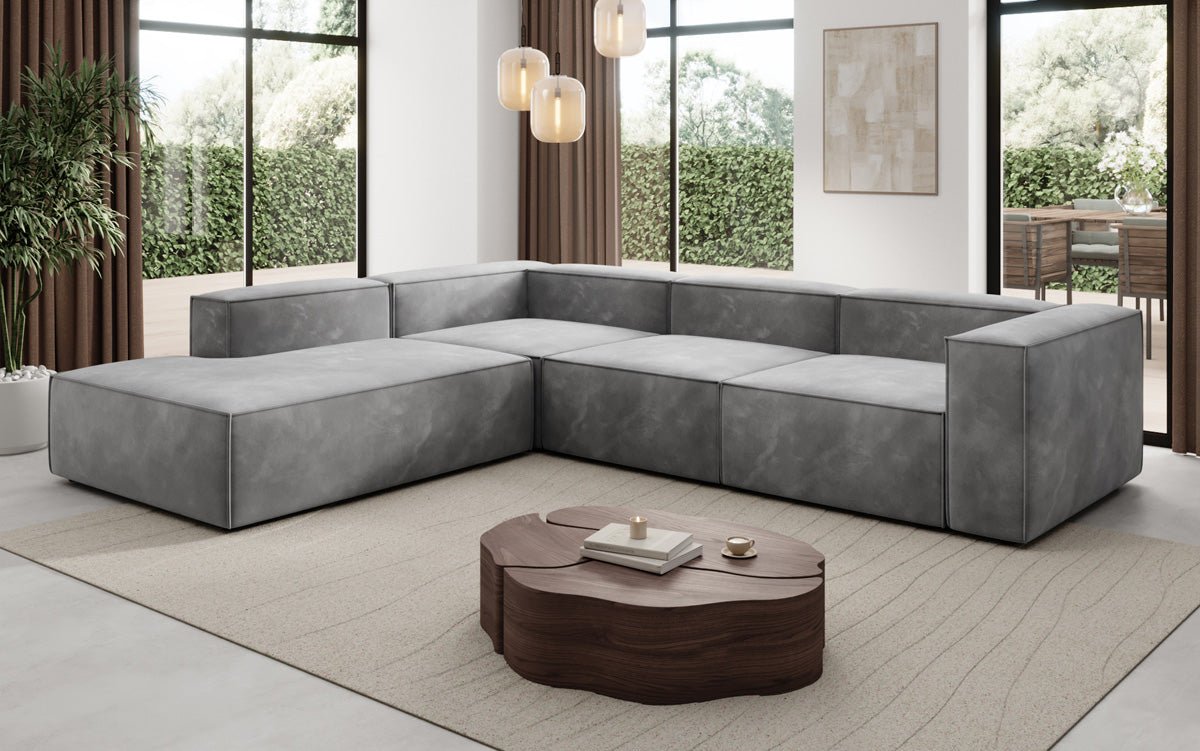 Designer Sofa Lesley L mit langer Ottomane in Samt