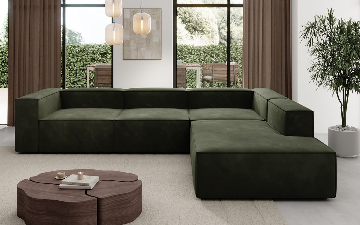 Designer Sofa Lesley L mit langer Ottomane in Samt