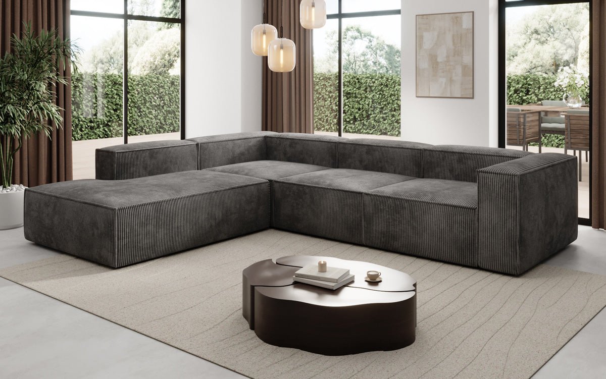 Designer Sofa Lesley L mit langer Ottomane in Cord