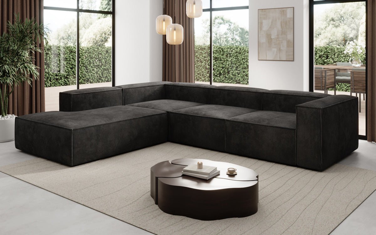 Designer Sofa Lesley L mit langer Ottomane in Cord