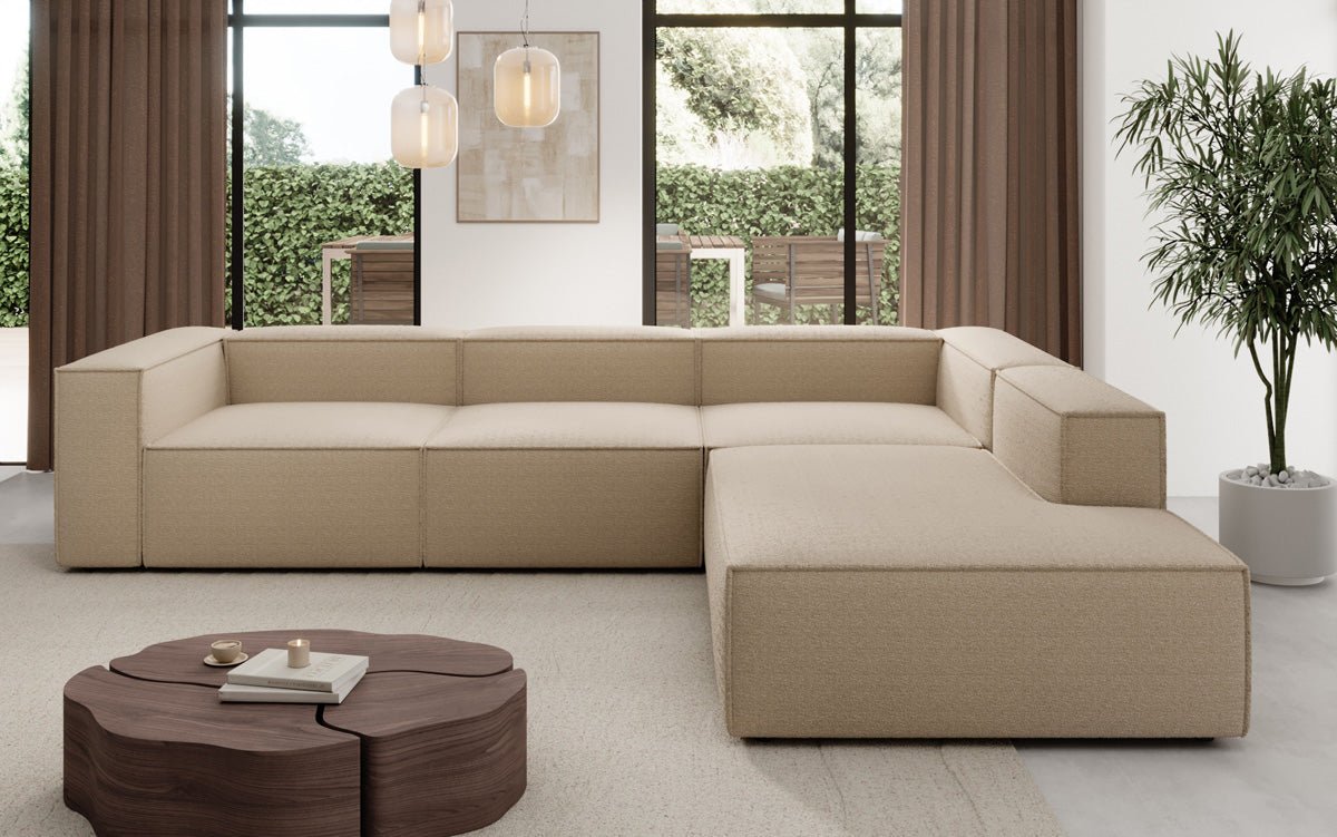 Designer Sofa Lesley L with long ottoman in Bouclé