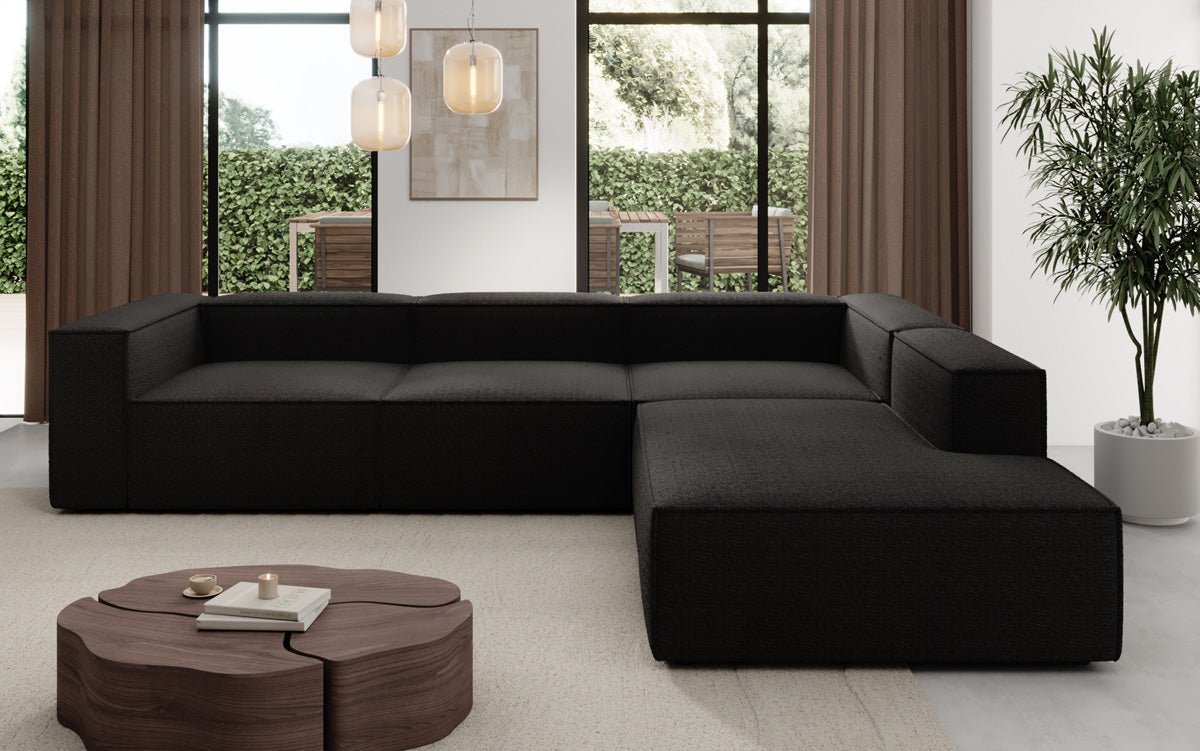 Designer Sofa Lesley L with long ottoman in Bouclé