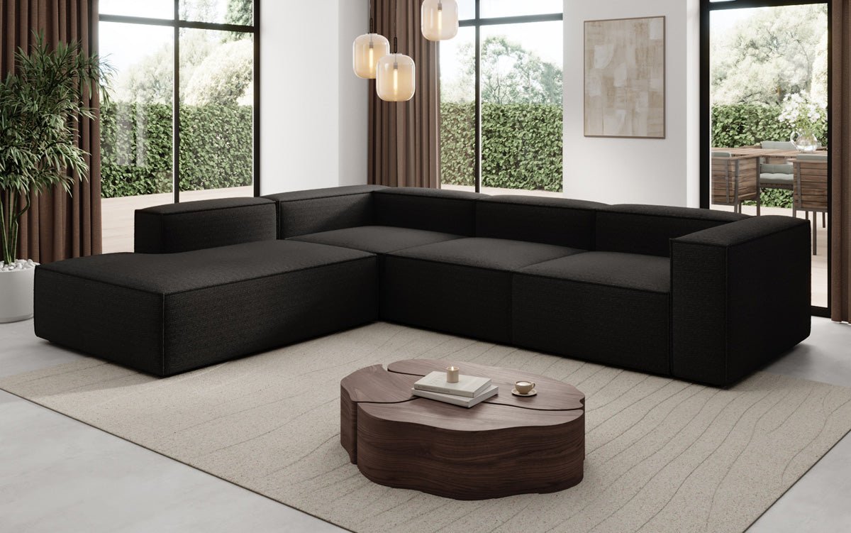 Designer Sofa Lesley L mit langer Ottomane in Bouclé