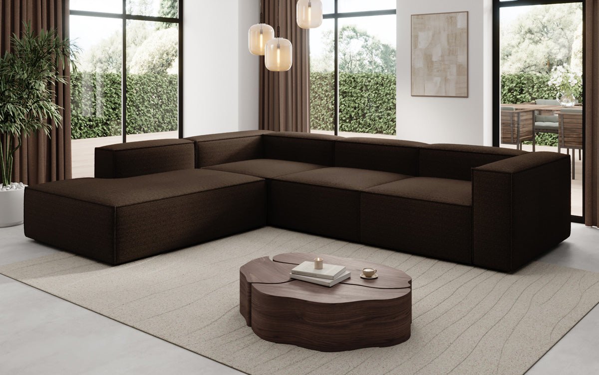 Designer Sofa Lesley L mit langer Ottomane in Bouclé