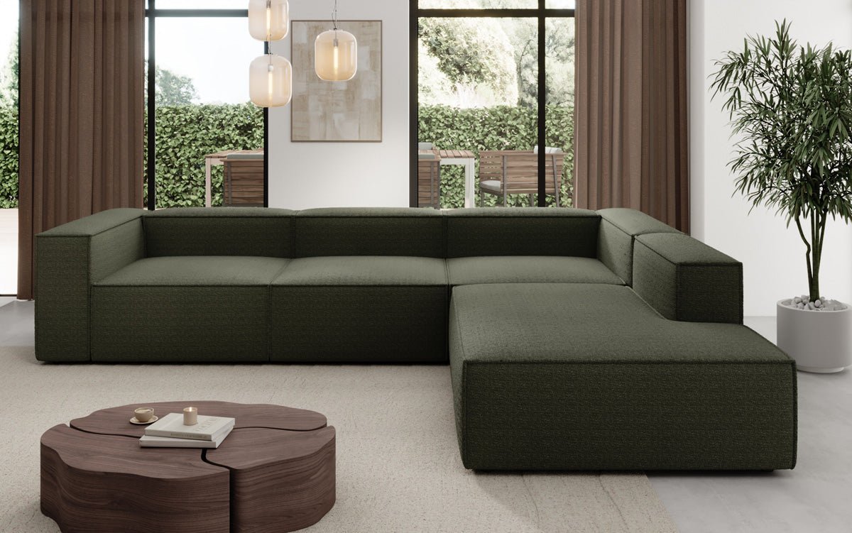 Designer Sofa Lesley L with long ottoman in Bouclé