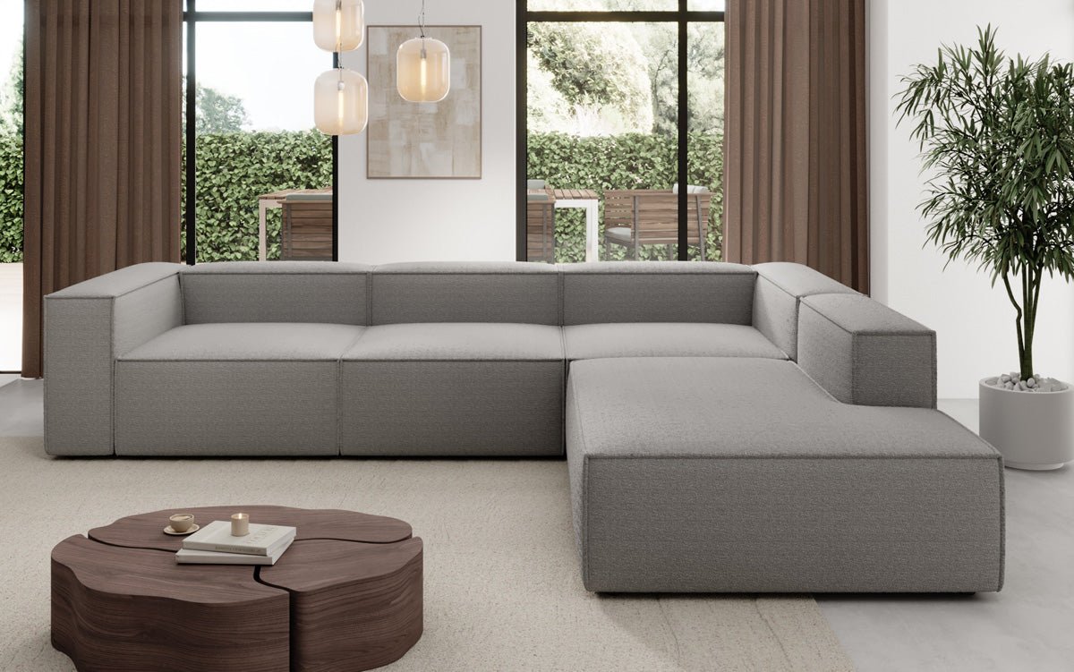 Designer Sofa Lesley L with long ottoman in Bouclé