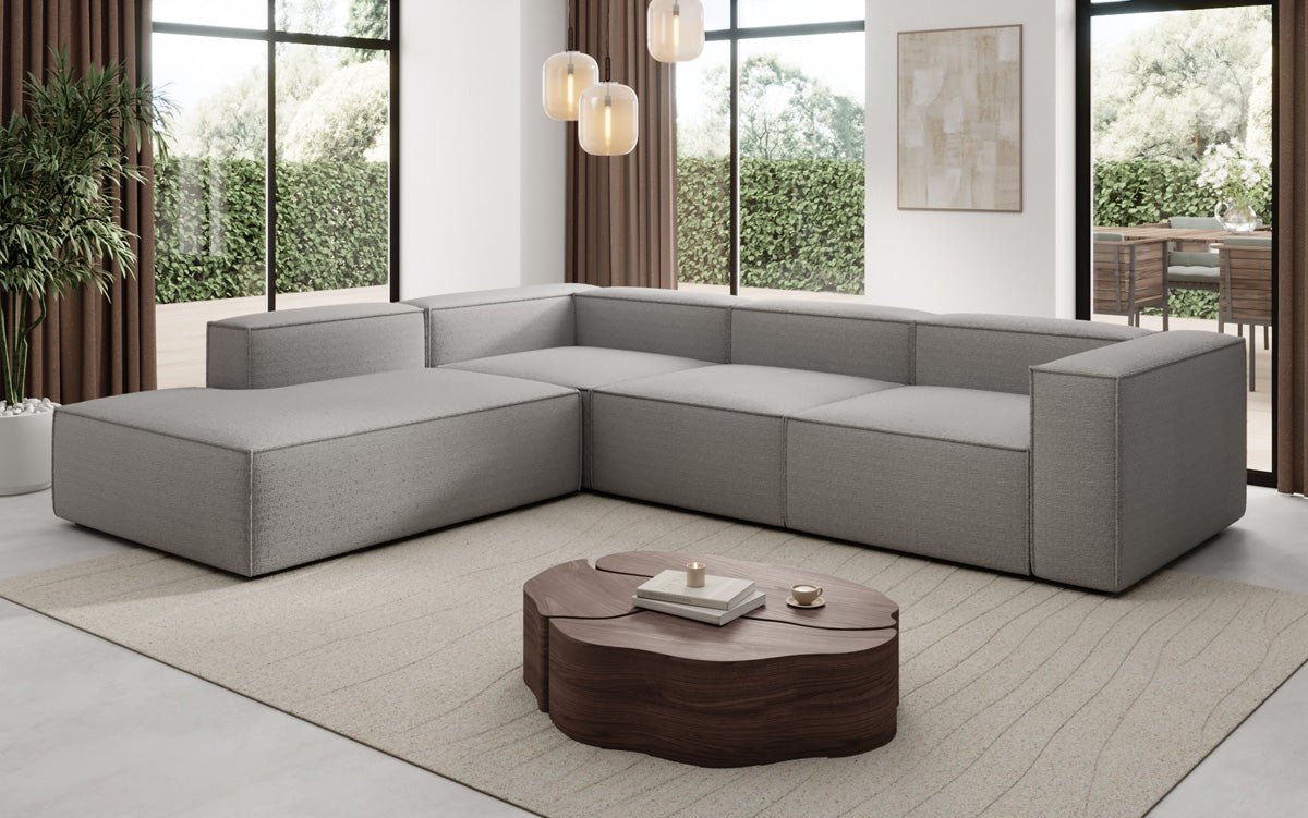 Designer Sofa Lesley L with long ottoman in Bouclé