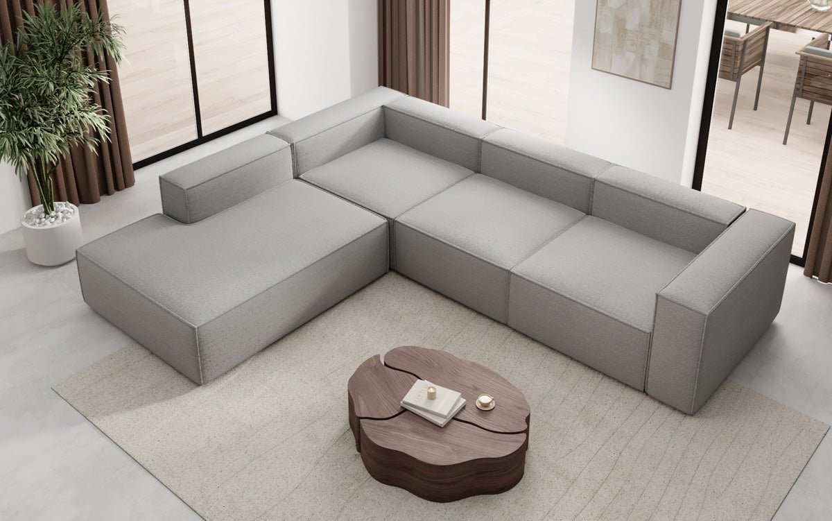 Designer Sofa Lesley L mit langer Ottomane in Bouclé