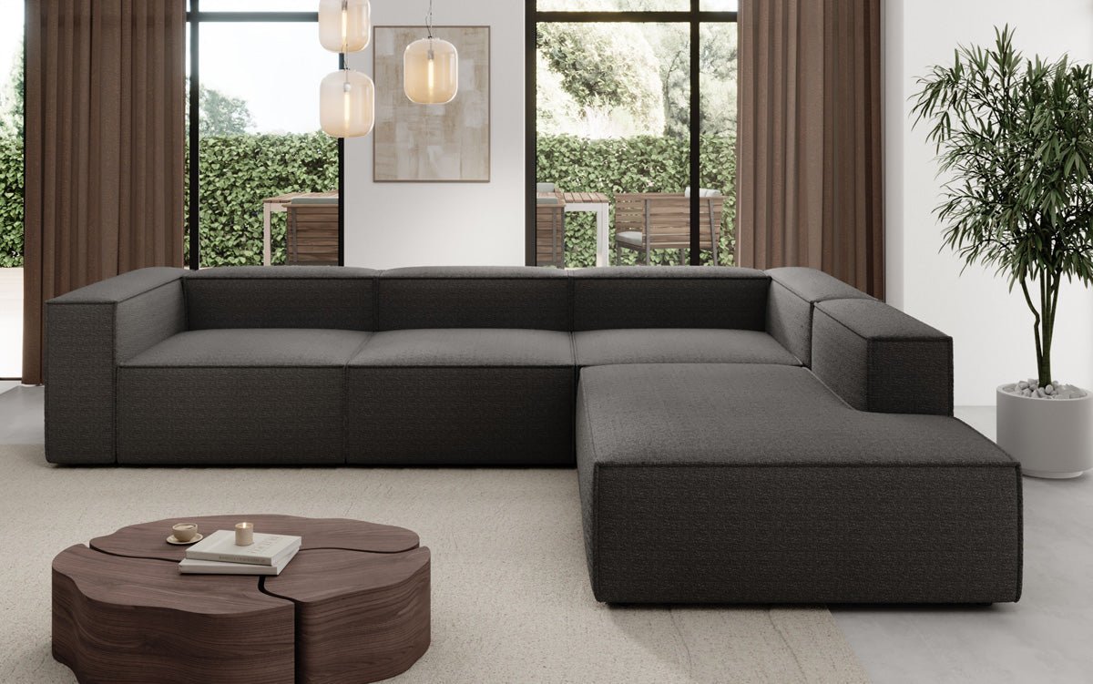 Designer Sofa Lesley L with long ottoman in Bouclé
