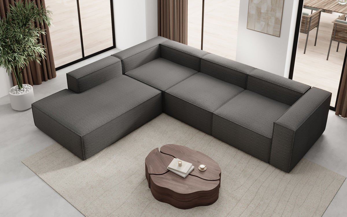 Designer Sofa Lesley L mit langer Ottomane in Bouclé