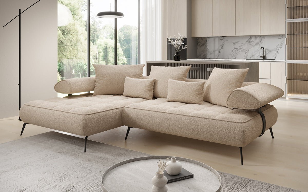 Designer Sofa Sydney L II Bouclé mit elektrischer Schlaffunktion