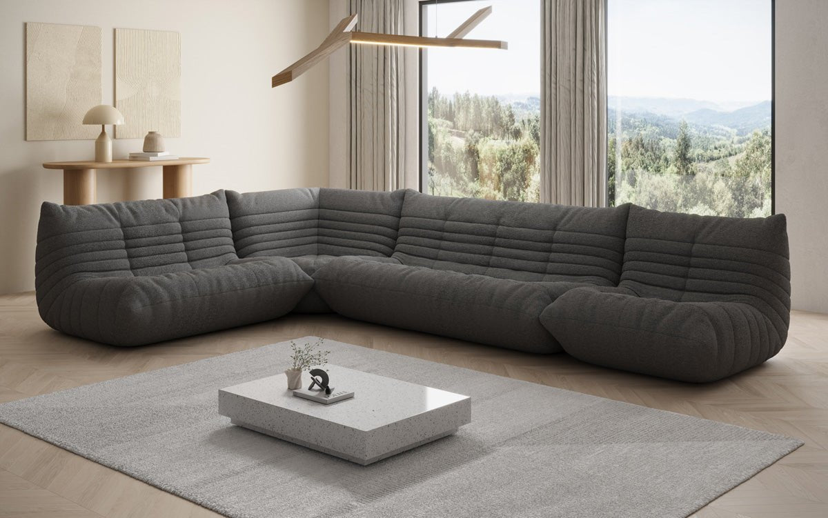 Designer Sofa Wohnlandschaft Calmo in Teddy Bouclé