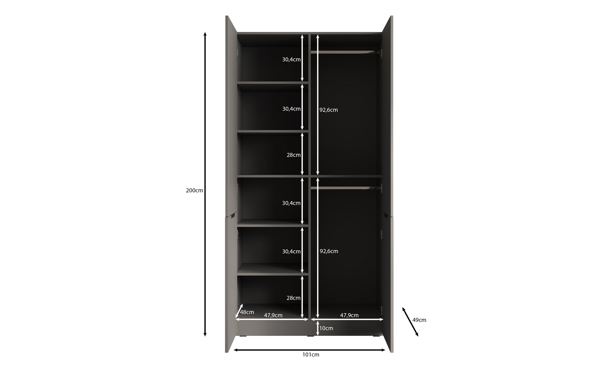 Modulo Naro – Design-Kleiderschrank mit dunklem Korpus und Holzdekor-Front