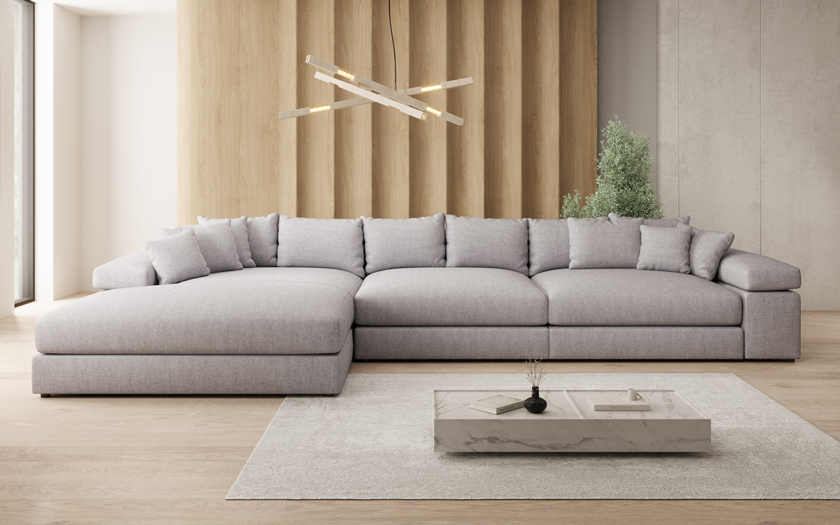 Designer Ecksofa Bernardo Maxi mit breiter Ottomane in Leinen-Optik