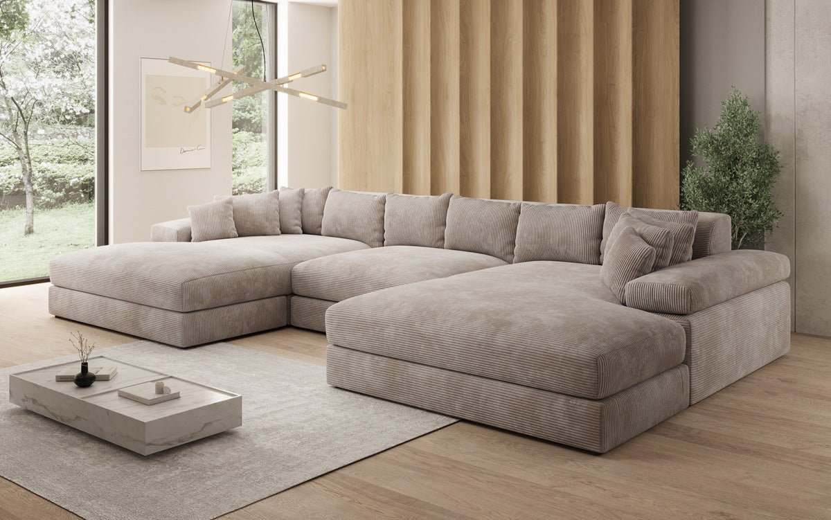 Designer Sofa Bernardo U mit breiter Ottomane in Cord