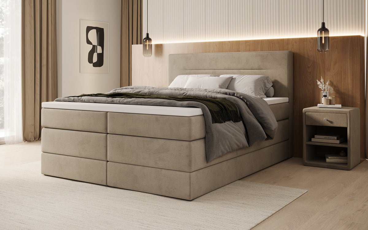 Boxspringbett Lavero mit Stauraum in Samt