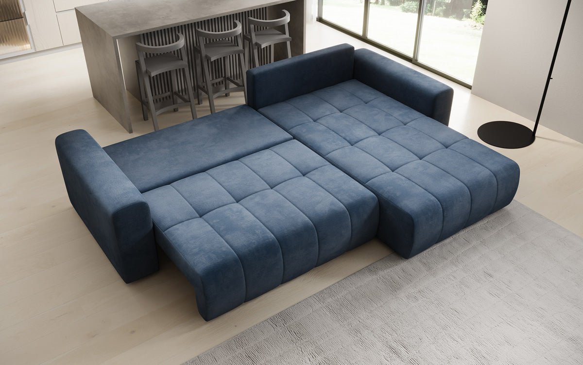 Designer Sofa Leveno L mit Schlaf- und Klappfunktion in Samt