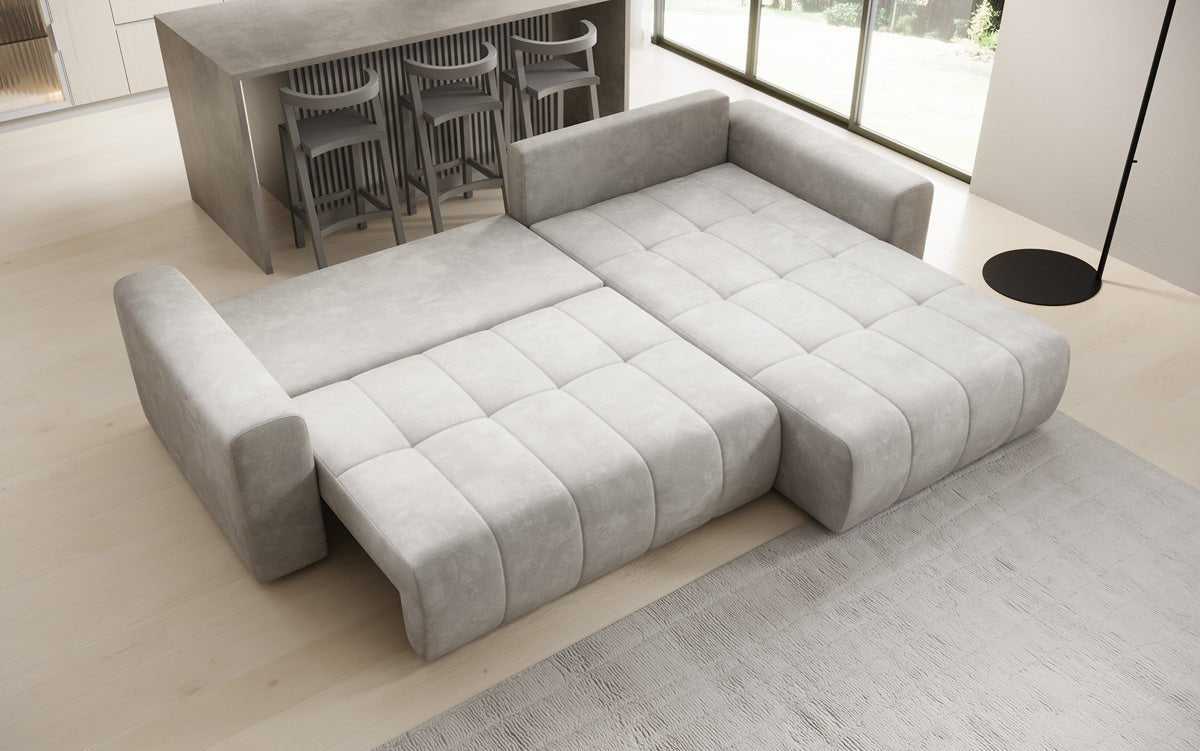 Designer Sofa Leveno L mit Schlaf- und Klappfunktion in Samt