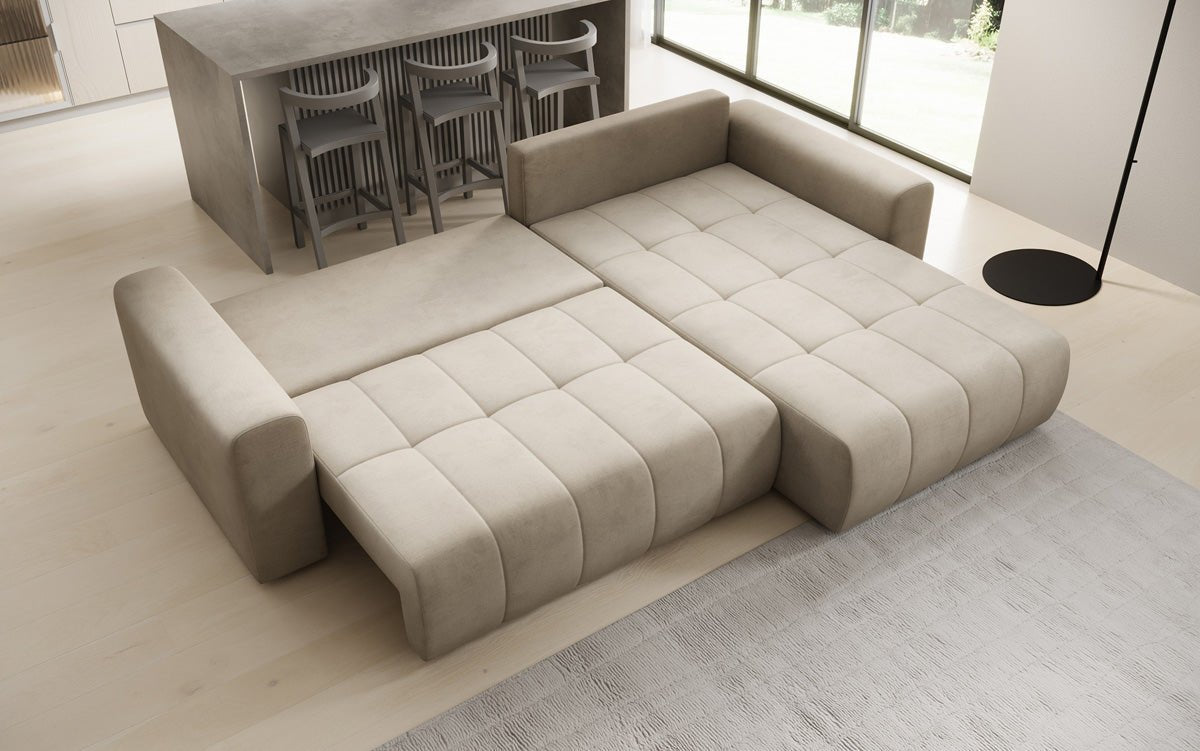 Designer Sofa Leveno L mit Schlaf- und Klappfunktion in Samt