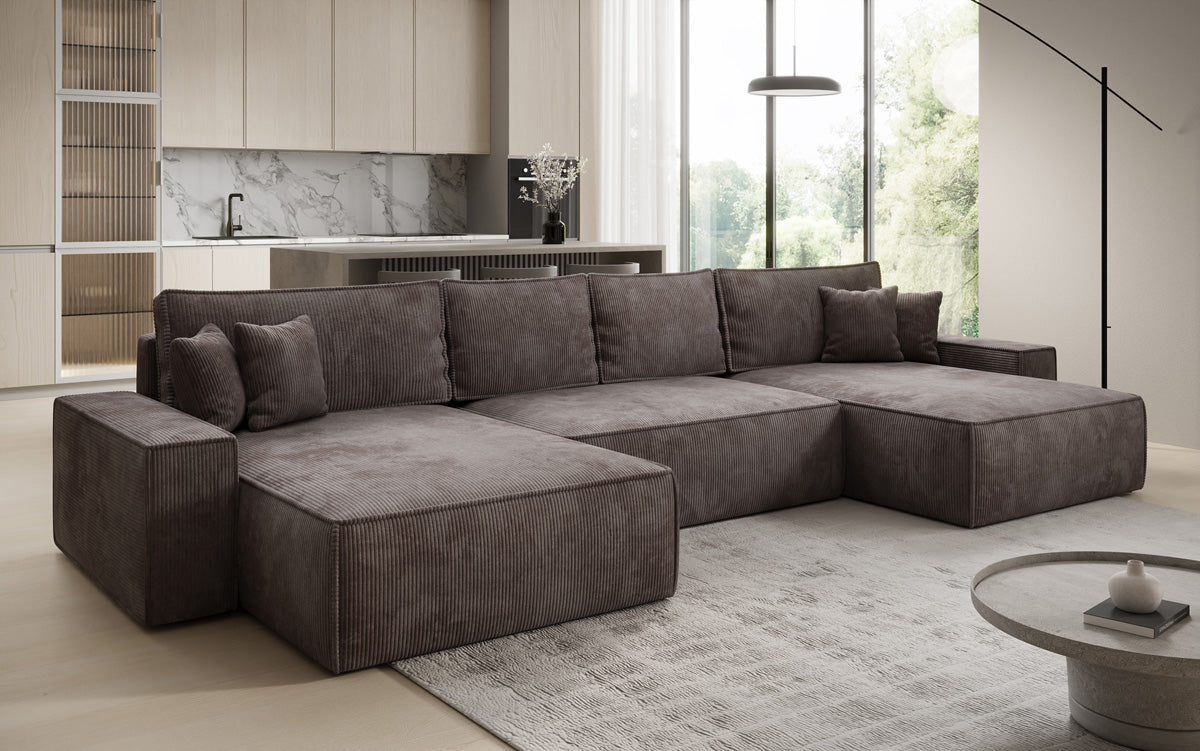 Designer Sofa Lunaro U mit Schlaffunktion und Stauraum in Cord