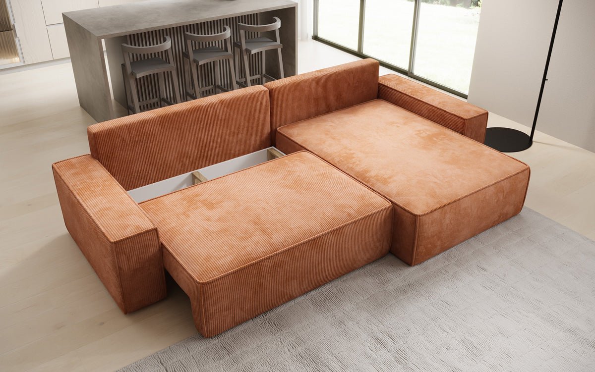 Designer Sofa Lunaro mit Schlaf- und Klappfunktion in Cord