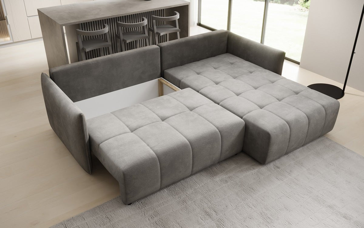 Designer Sofa Velaro L mit Schlaf- und Klappfunktion in Samt