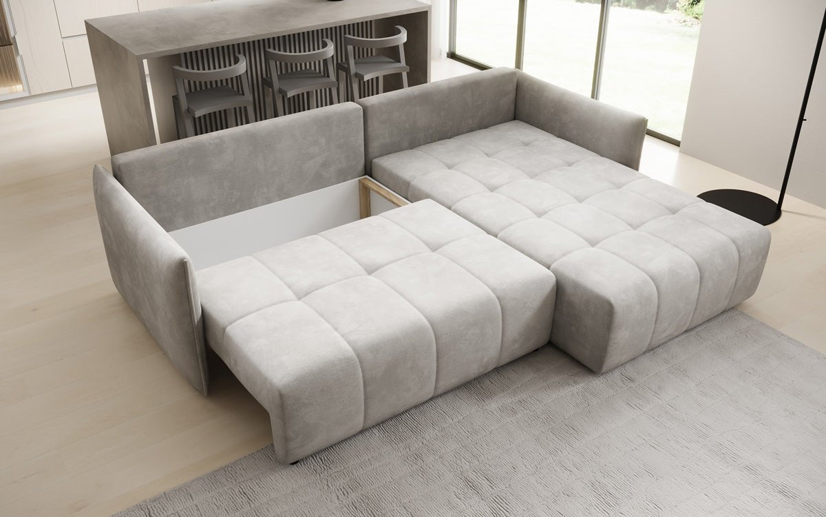 Designer Sofa Velaro L mit Schlaf- und Klappfunktion in Samt