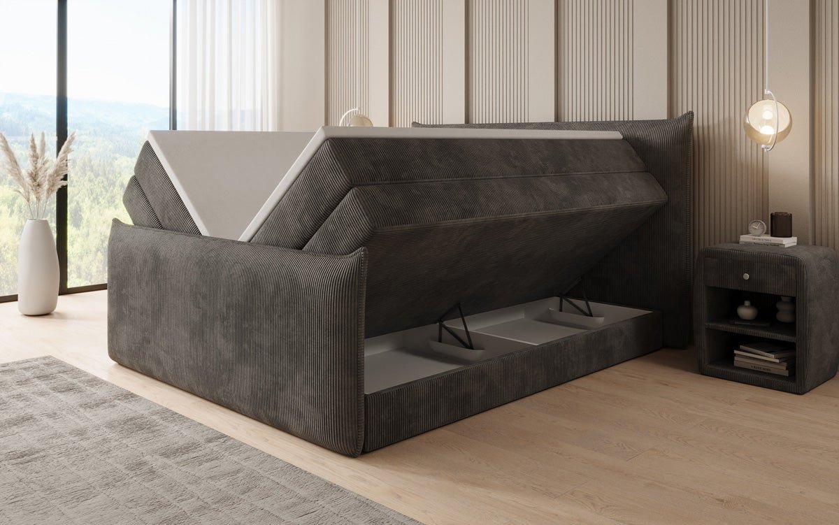 Boxspringbett Liana II mit hochklappbarem Stauraum in Cord