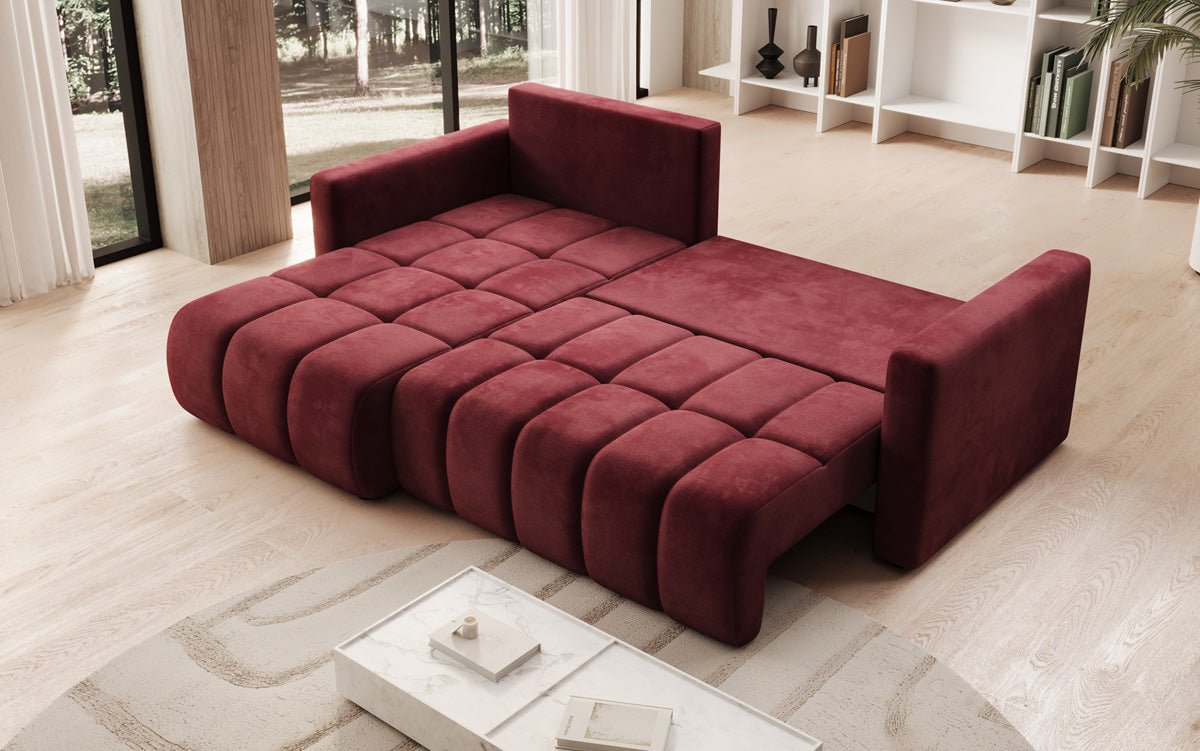 Designer Sofa Beatrice L mit Schlaf- und Klappfunktion in Samt
