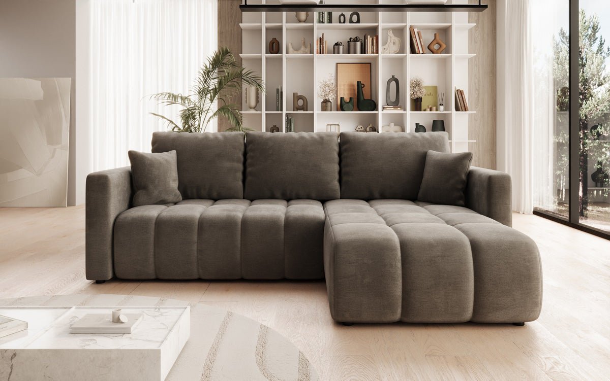 Designer Sofa Beatrice L mit Schlaf- und Klappfunktion in Samt