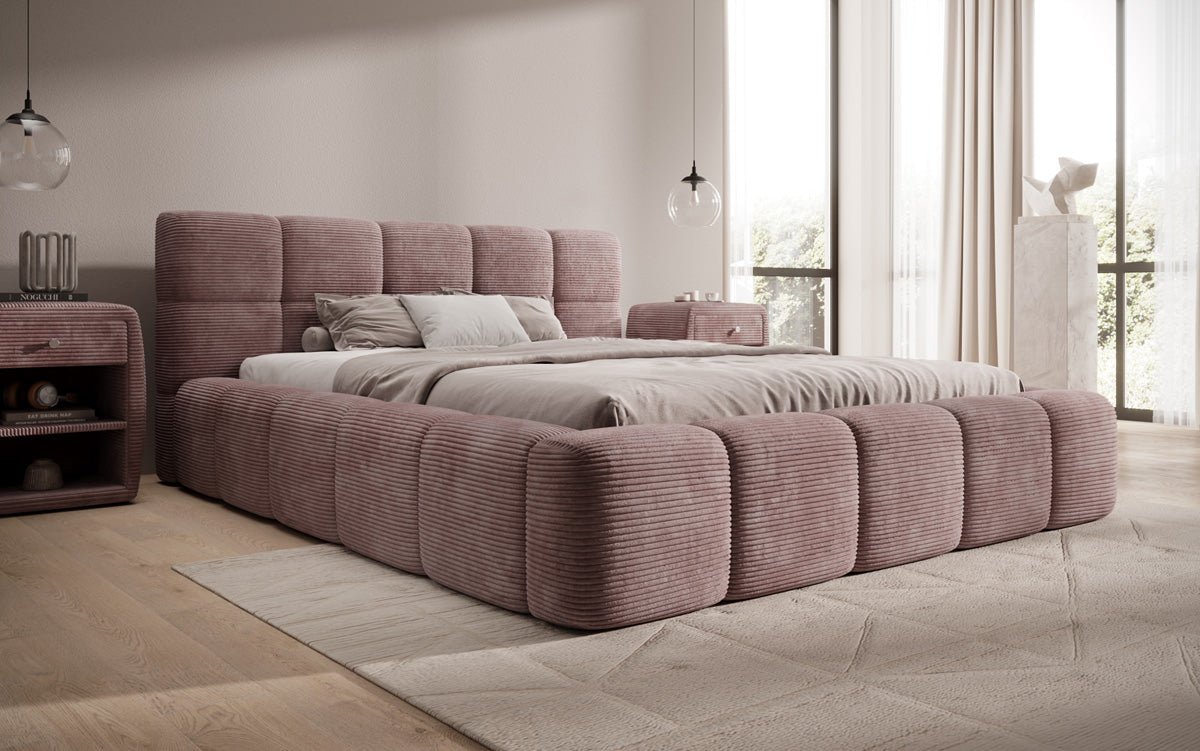 Designer Polsterbett Nox in Cord mit Stauraum