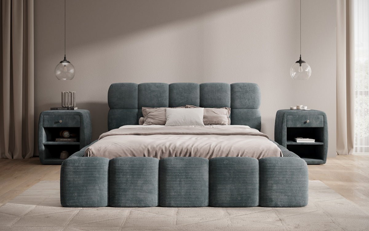 Designer Polsterbett Noeva in Cord mit Stauraum