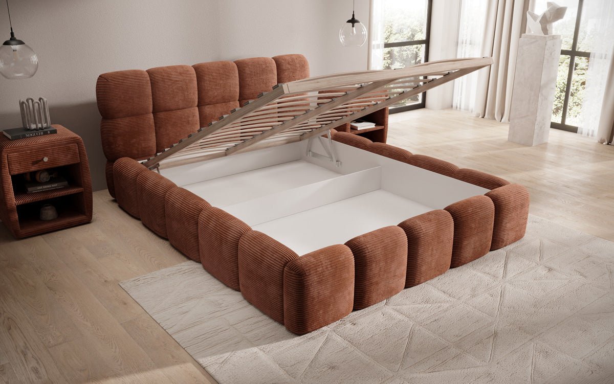 Designer Polsterbett Noeva in Cord mit Stauraum
