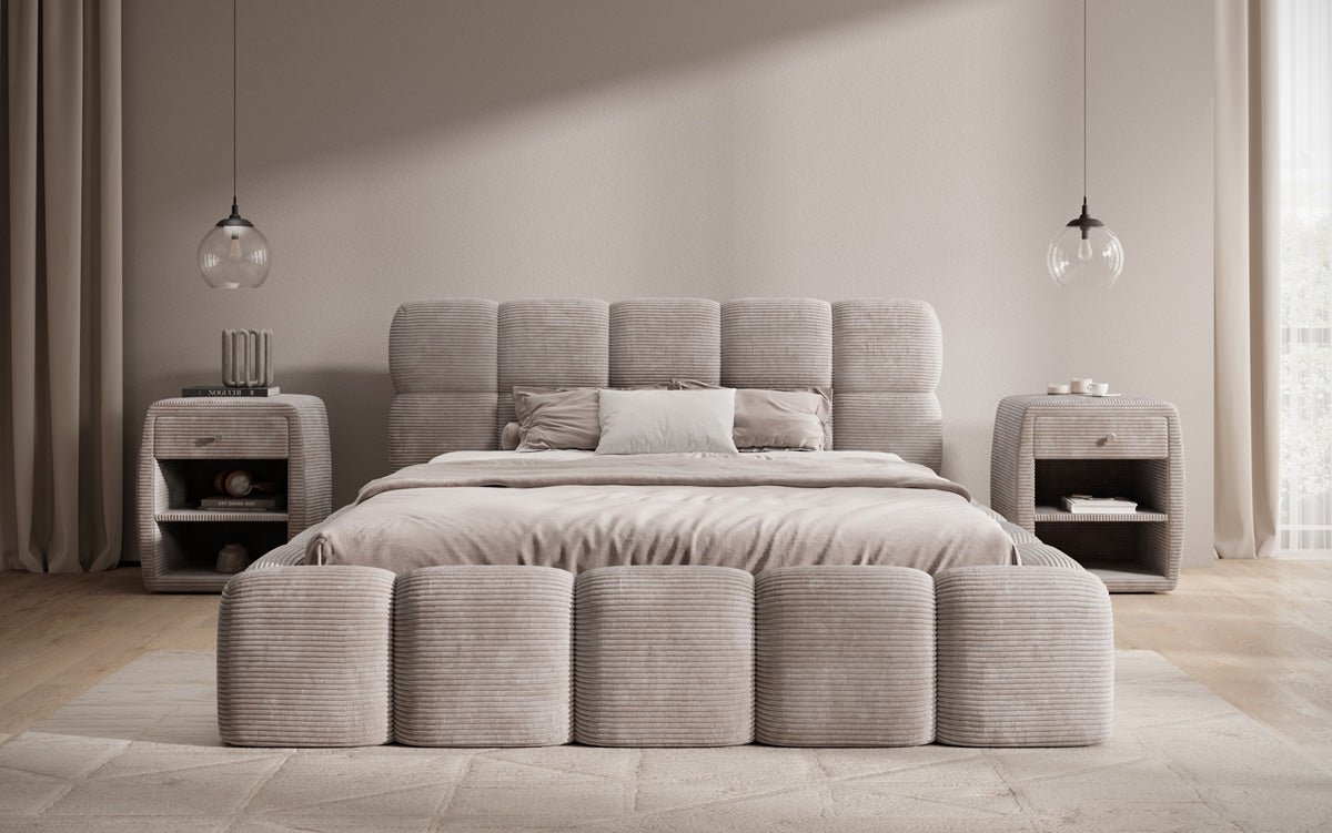 Designer Polsterbett Noeva in Cord mit Stauraum