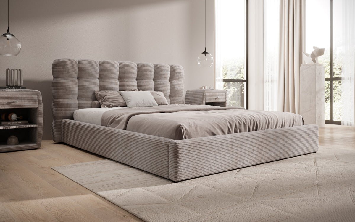 Designer Polsterbett Calivo in Cord mit Stauraum