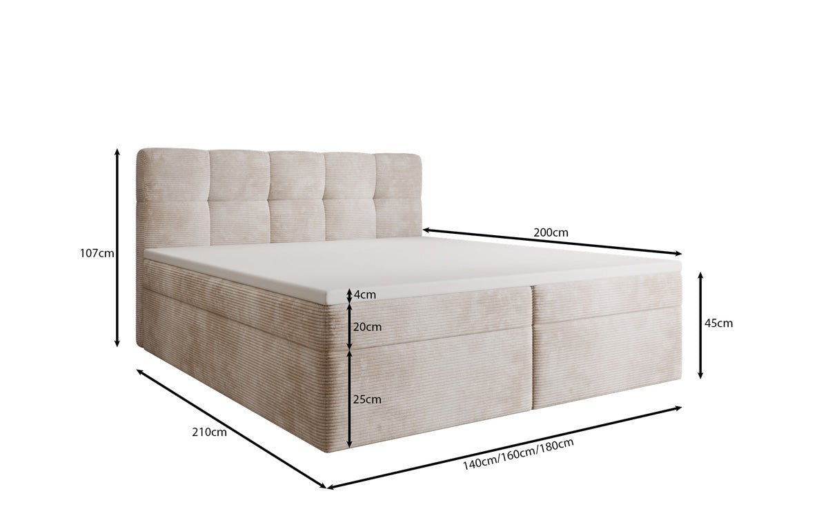 Boxspringbett Cozy II in Cord mit Stauraum