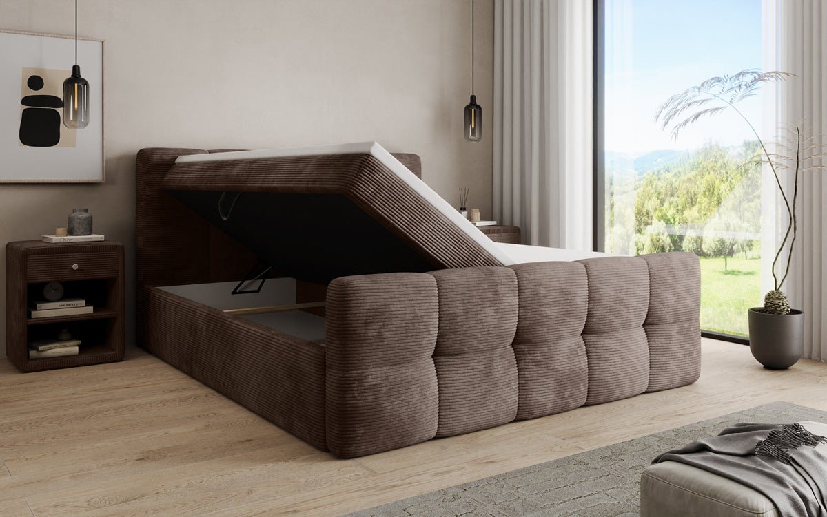 Boxspringbett Cozy in Cord mit Stauraum
