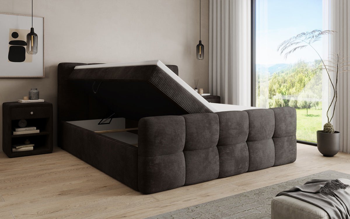Boxspringbett Cozy in Cord mit Stauraum