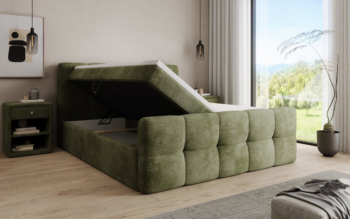 Boxspringbett Cozy in Cord mit Stauraum