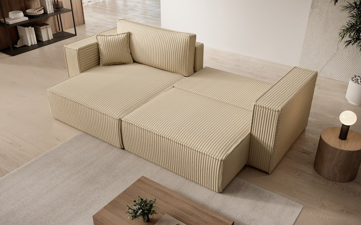 Designer Sofa Paris in breitem Cord mit Schlaf- und Klappfunktion