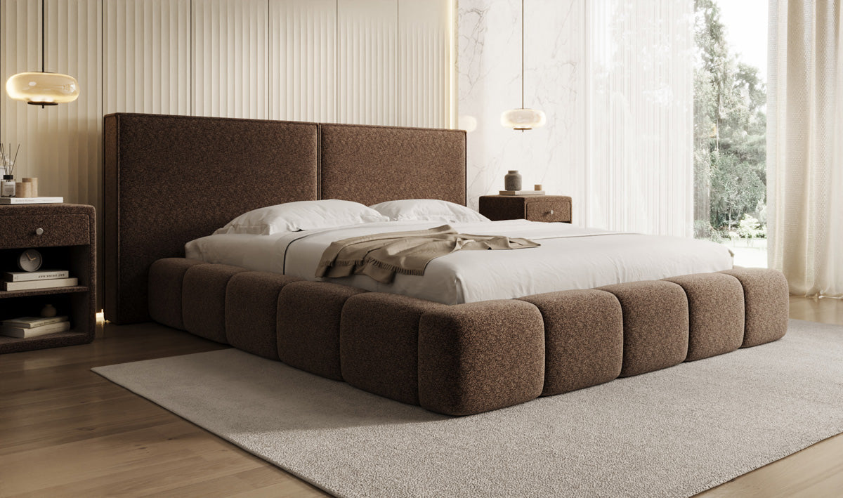 Designer Polsterbett Elise in Strukturstoff mit Stauraum