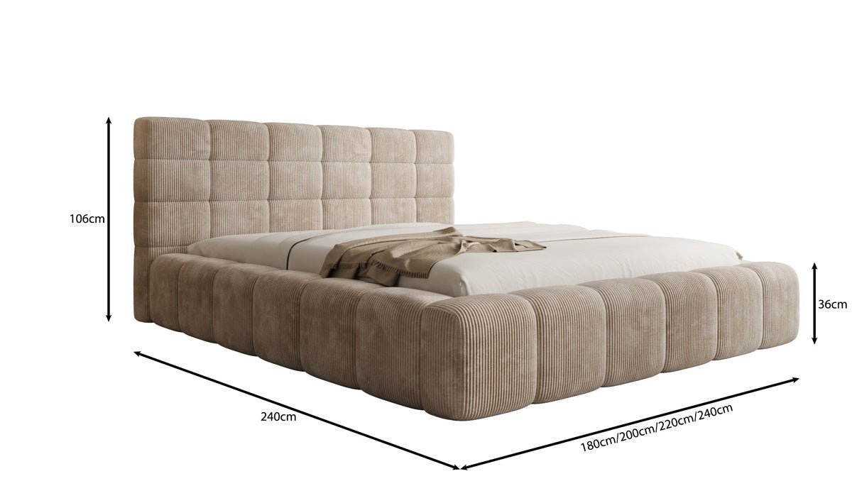 Designer Polsterbett Marshmallow in Cord mit Stauraum