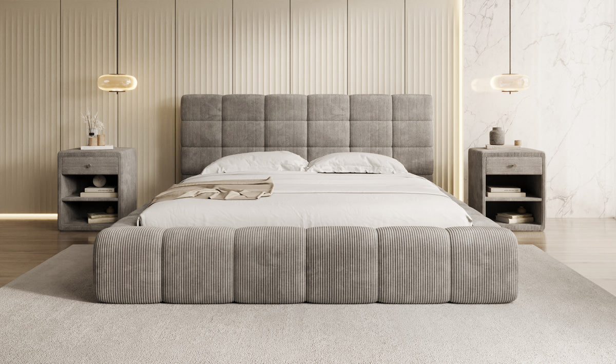 Designer Polsterbett Marshmallow in Cord mit Stauraum