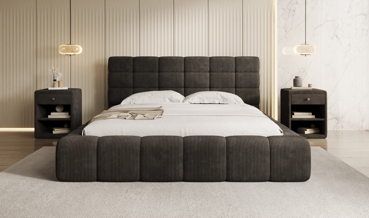 Designer Polsterbett Marshmallow in Cord mit Stauraum