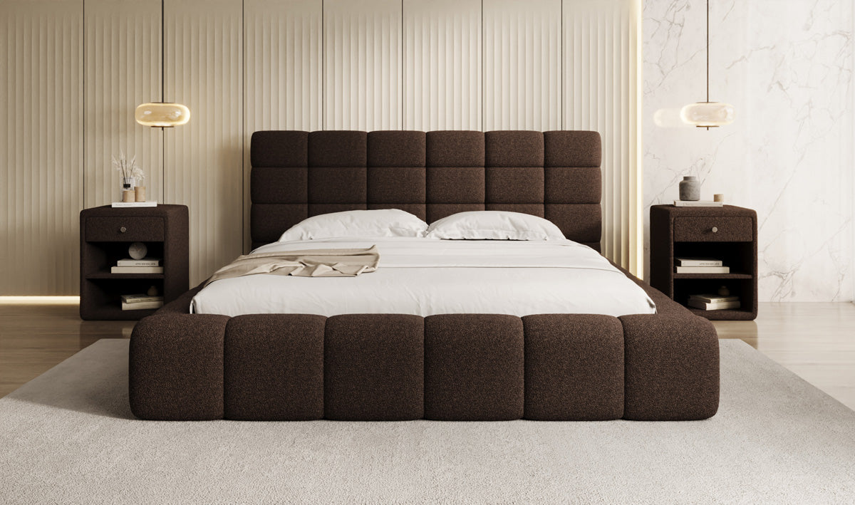 Designer Polsterbett Marshmallow in Teddy Bouclé mit Stauraum