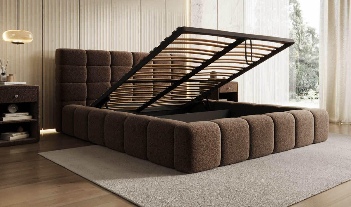 Designer Polsterbett Marshmallow in Strukturstoff mit Stauraum