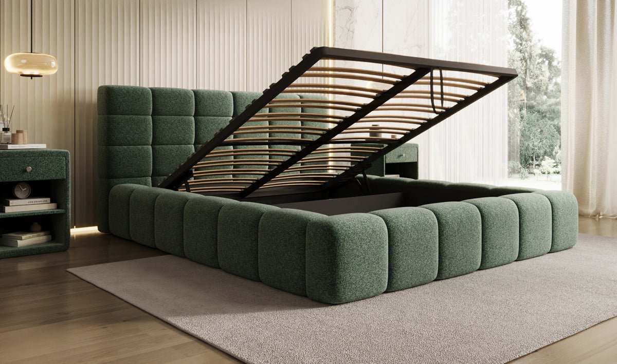 Designer Polsterbett Marshmallow in Strukturstoff mit Stauraum
