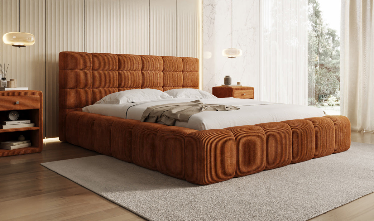 Designer Polsterbett Marshmallow in Cord mit Stauraum