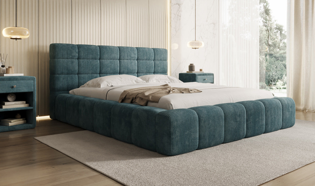 Designer Polsterbett Marshmallow in Cord mit Stauraum